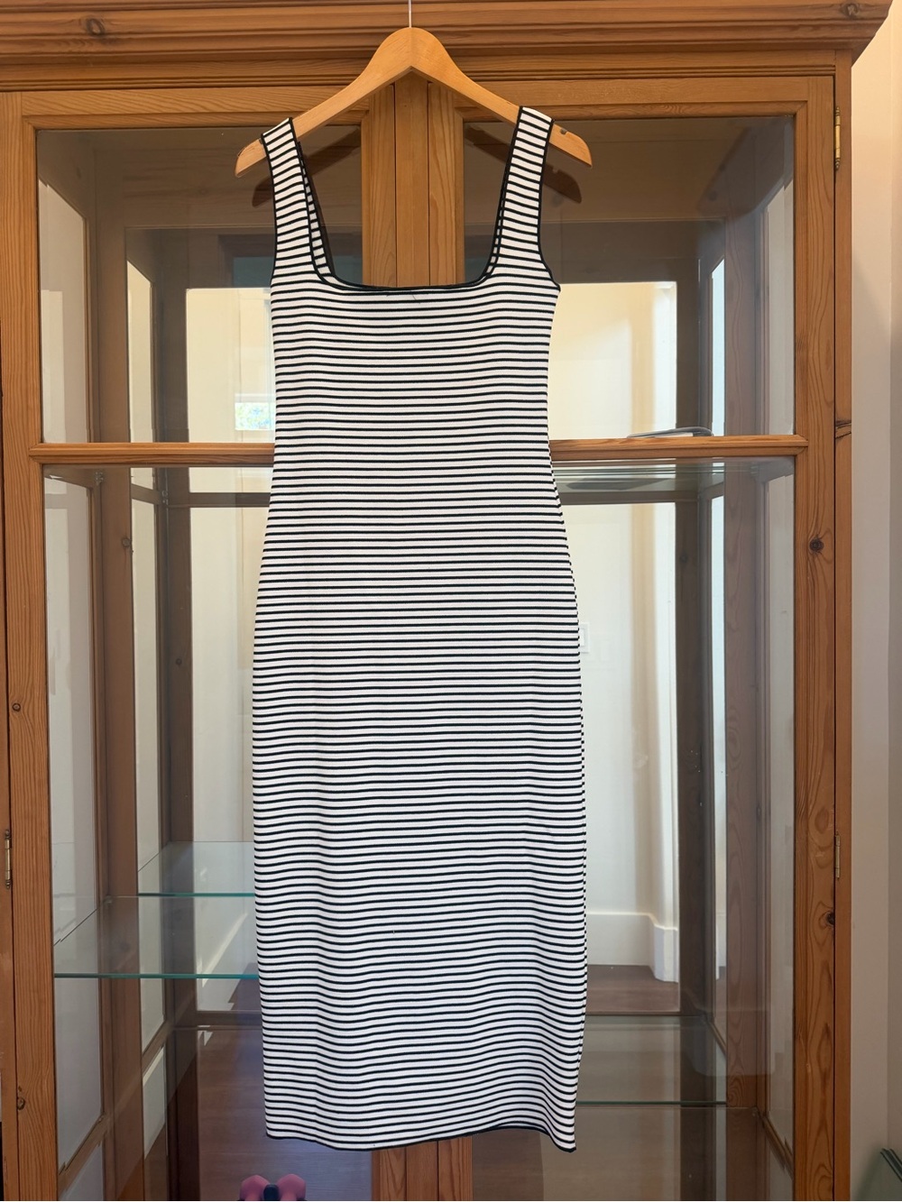 NWOT, Classic Black & White Striped Square Neck Maxi Dress